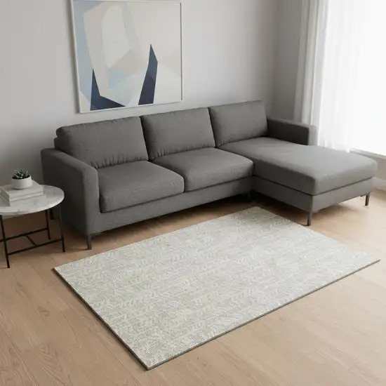 Beige And Ivory Tribal Washable Area Rug With UV Protection Photo 2