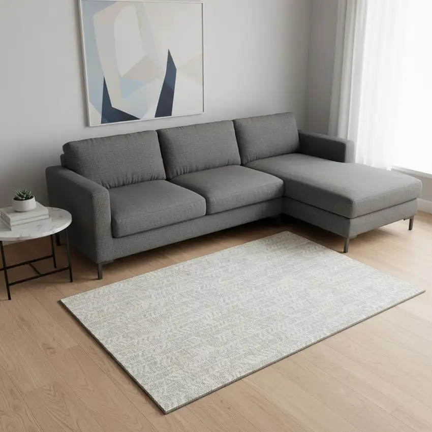 Beige And Ivory Tribal Washable Area Rug With UV Protection Photo 2