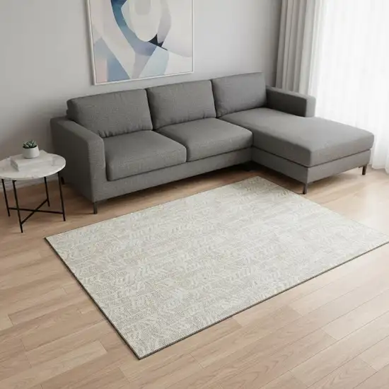 Beige And Ivory Tribal Washable Area Rug With UV Protection Photo 2