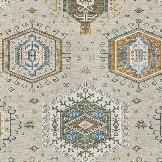 Beige And Ivory Tribal Washable Indoor Outdoor Area Rug Photo 2