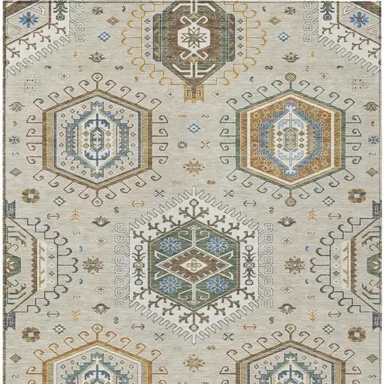 Beige And Ivory Tribal Washable Indoor Outdoor Area Rug Photo 3