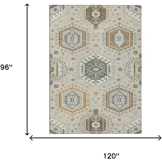 Beige And Ivory Tribal Washable Indoor Outdoor Area Rug Photo 5