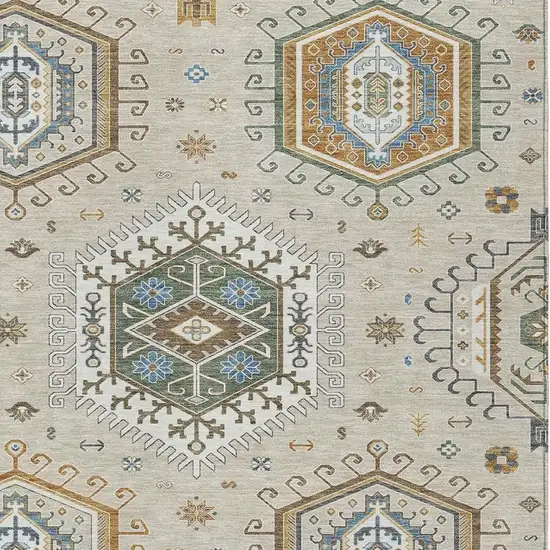 Beige And Ivory Tribal Washable Indoor Outdoor Area Rug Photo 2