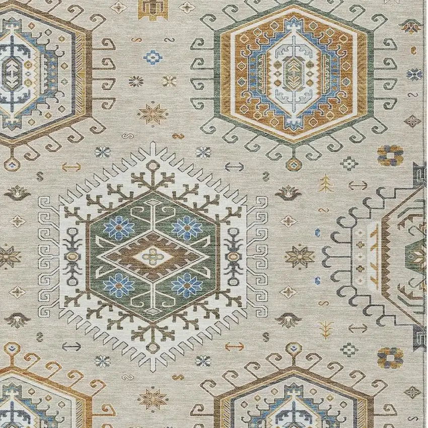 Beige And Ivory Tribal Washable Indoor Outdoor Area Rug Photo 2