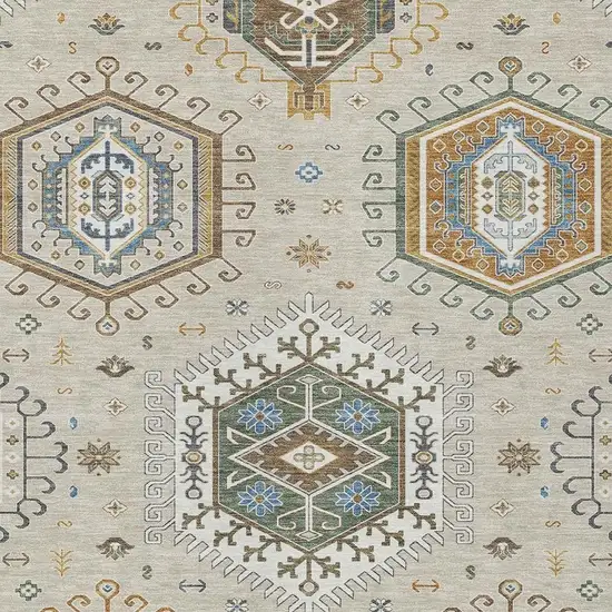 Beige And Ivory Tribal Washable Indoor Outdoor Area Rug Photo 2