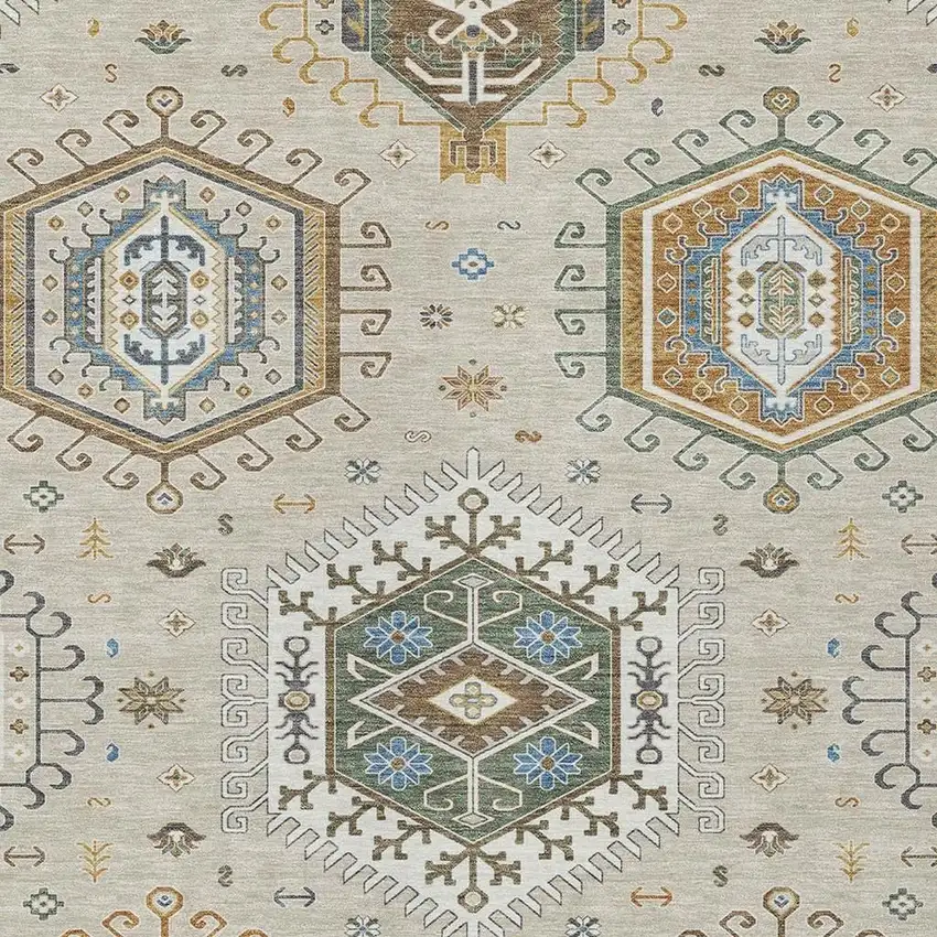 Beige And Ivory Tribal Washable Indoor Outdoor Area Rug Photo 2