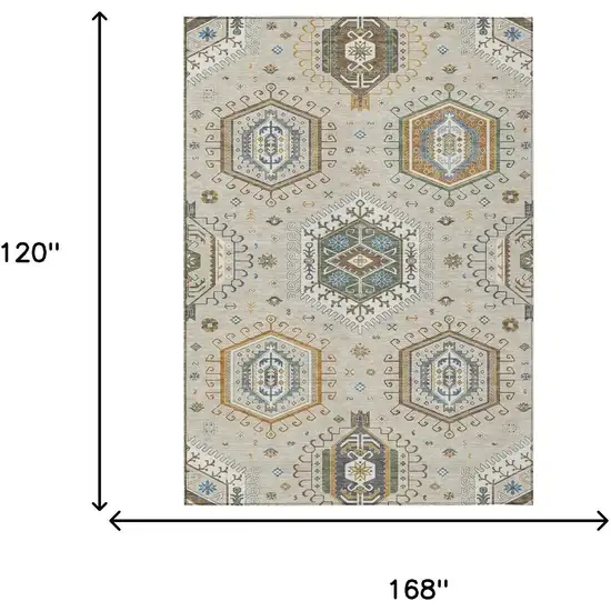 Beige And Ivory Tribal Washable Indoor Outdoor Area Rug Photo 5