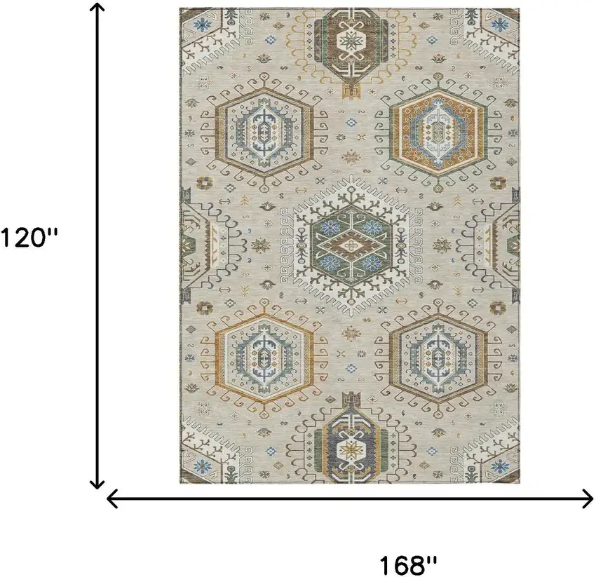 Beige And Ivory Tribal Washable Indoor Outdoor Area Rug Photo 5