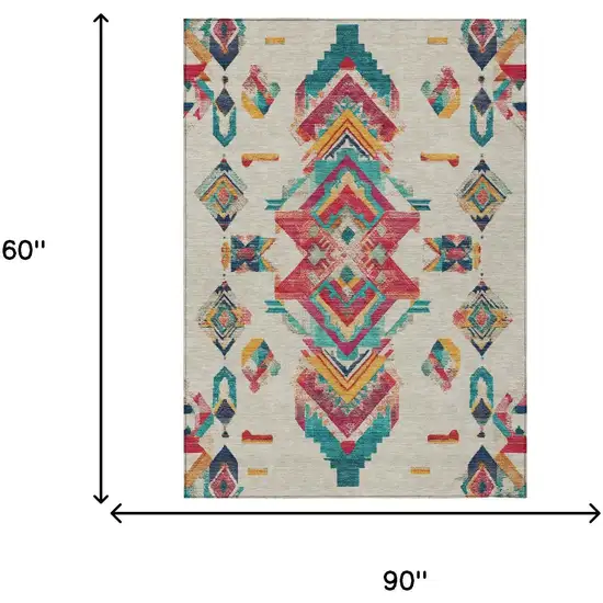 Beige And Ivory Tribal Washable Indoor Outdoor Area Rug Photo 9