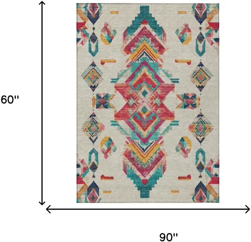 Beige And Ivory Tribal Washable Indoor Outdoor Area Rug Photo 9