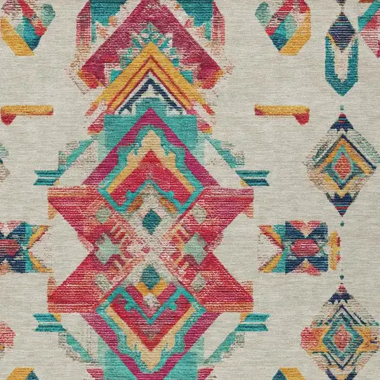 Beige And Ivory Tribal Washable Indoor Outdoor Area Rug Photo 5