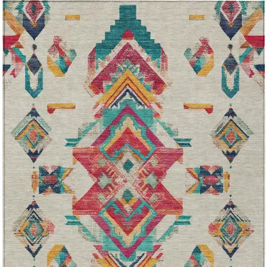 Beige And Ivory Tribal Washable Indoor Outdoor Area Rug Photo 4