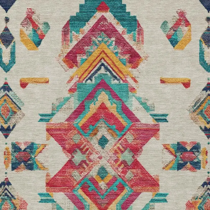 Beige And Ivory Tribal Washable Indoor Outdoor Area Rug Photo 3
