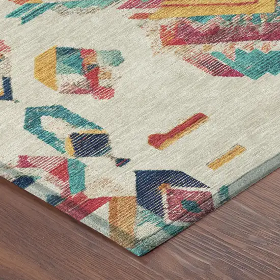 Beige And Ivory Tribal Washable Indoor Outdoor Area Rug Photo 6