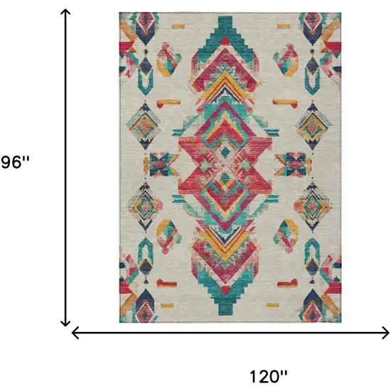 Beige And Ivory Tribal Washable Indoor Outdoor Area Rug Photo 8