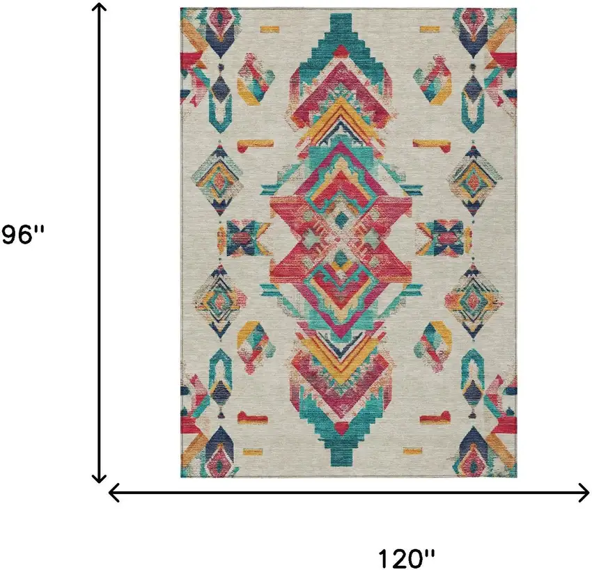 Beige And Ivory Tribal Washable Indoor Outdoor Area Rug Photo 8
