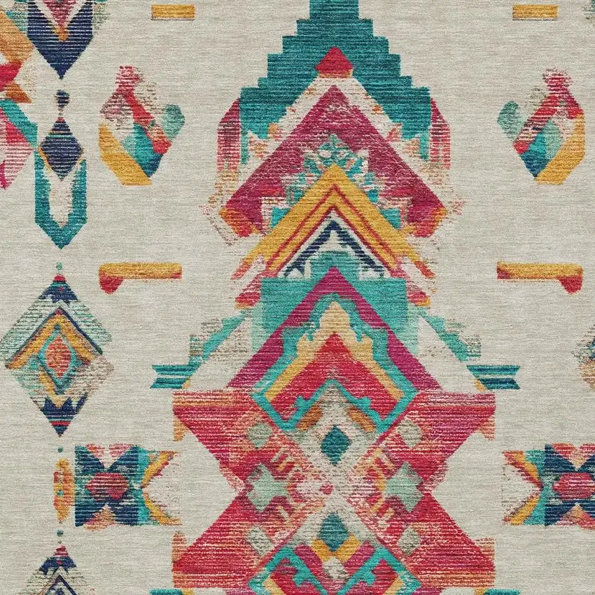 Beige And Ivory Tribal Washable Indoor Outdoor Area Rug Photo 4