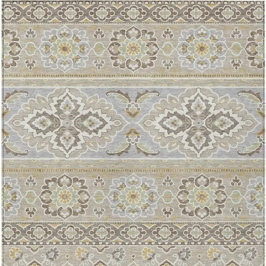 Beige And Ivory Tribal Washable Indoor Outdoor Area Rug Photo 4
