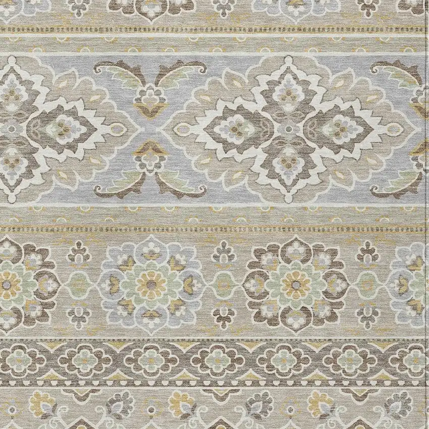 Beige And Ivory Tribal Washable Indoor Outdoor Area Rug Photo 3