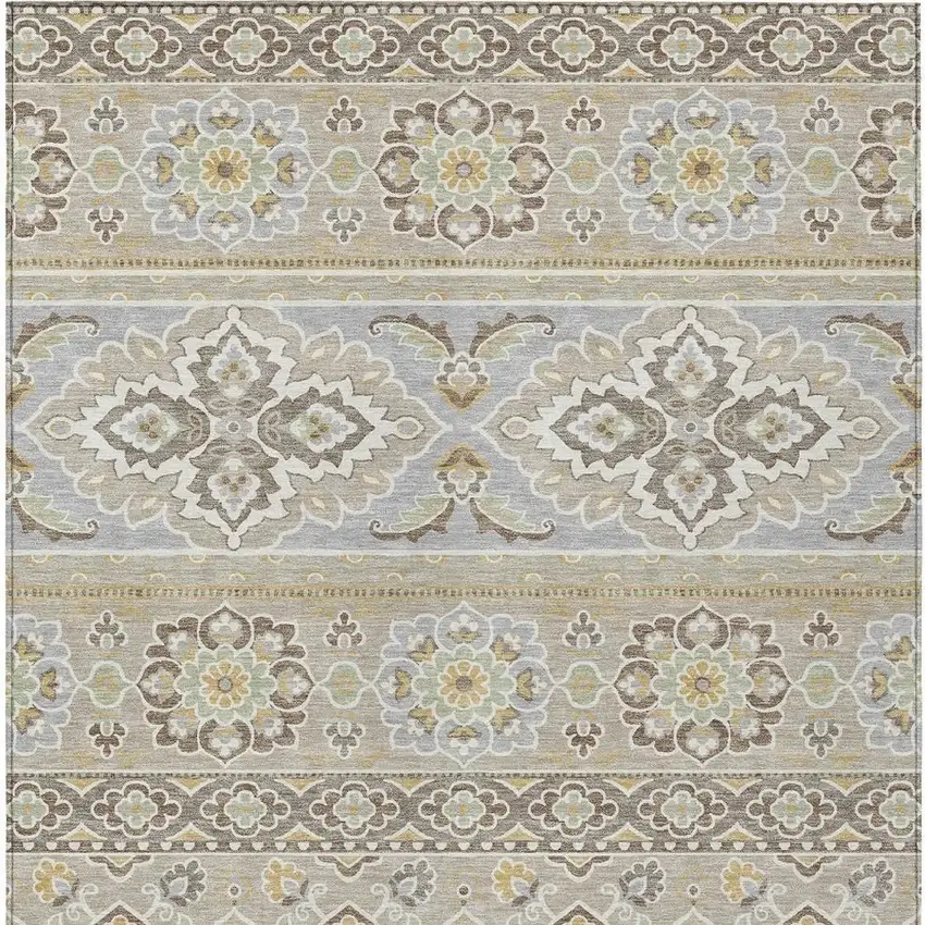 Beige And Ivory Tribal Washable Indoor Outdoor Area Rug Photo 6