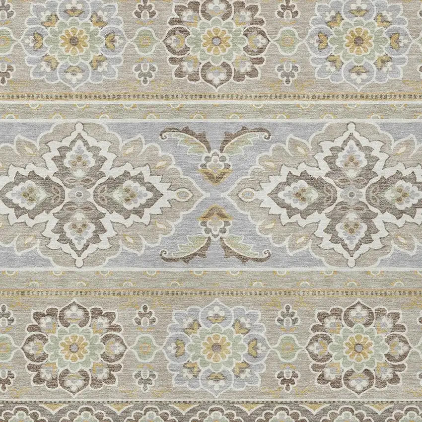 Beige And Ivory Tribal Washable Indoor Outdoor Area Rug Photo 5