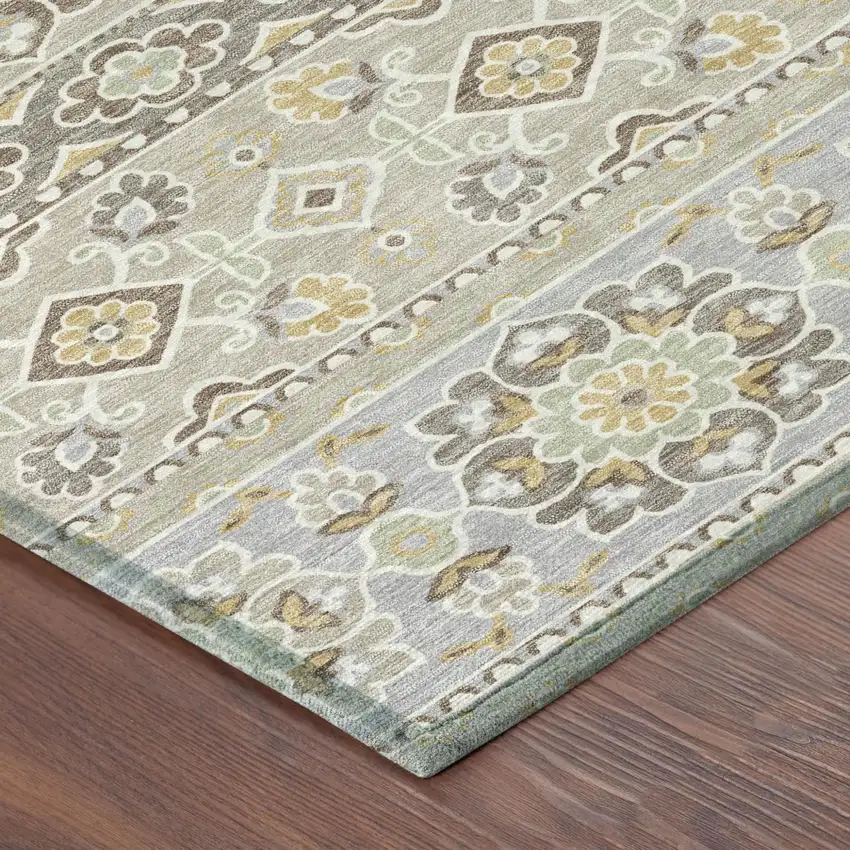 Beige And Ivory Tribal Washable Indoor Outdoor Area Rug Photo 7