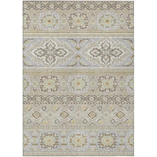 Beige And Ivory Tribal Washable Indoor Outdoor Area Rug Photo 2