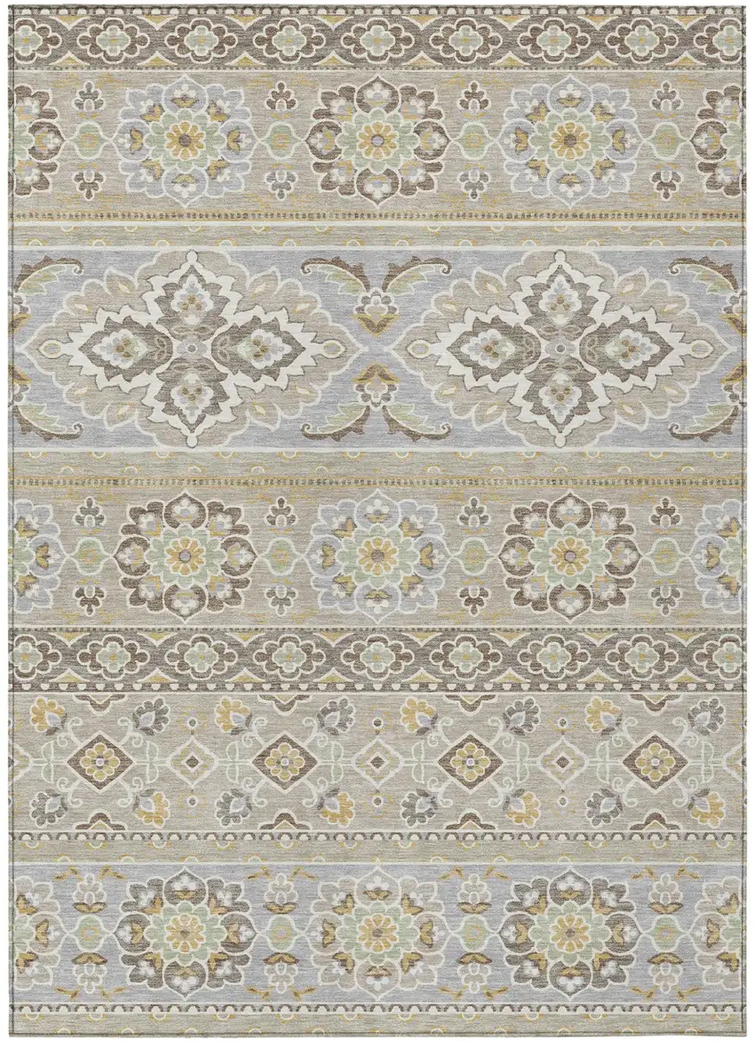 Beige And Ivory Tribal Washable Indoor Outdoor Area Rug Photo 2