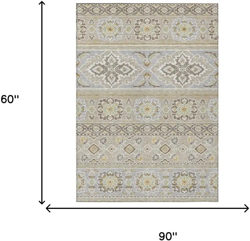 Beige And Ivory Tribal Washable Indoor Outdoor Area Rug Photo 9