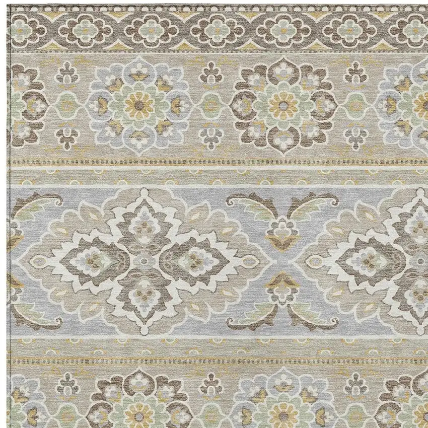 Beige And Ivory Tribal Washable Indoor Outdoor Area Rug Photo 5