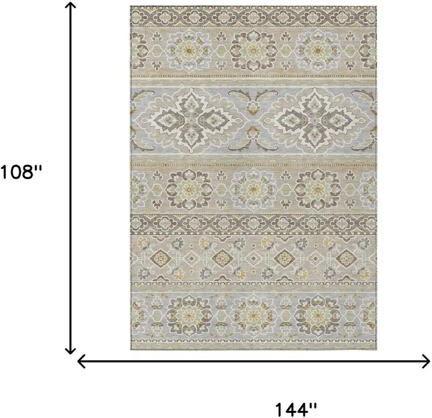 Beige And Ivory Tribal Washable Indoor Outdoor Area Rug Photo 9