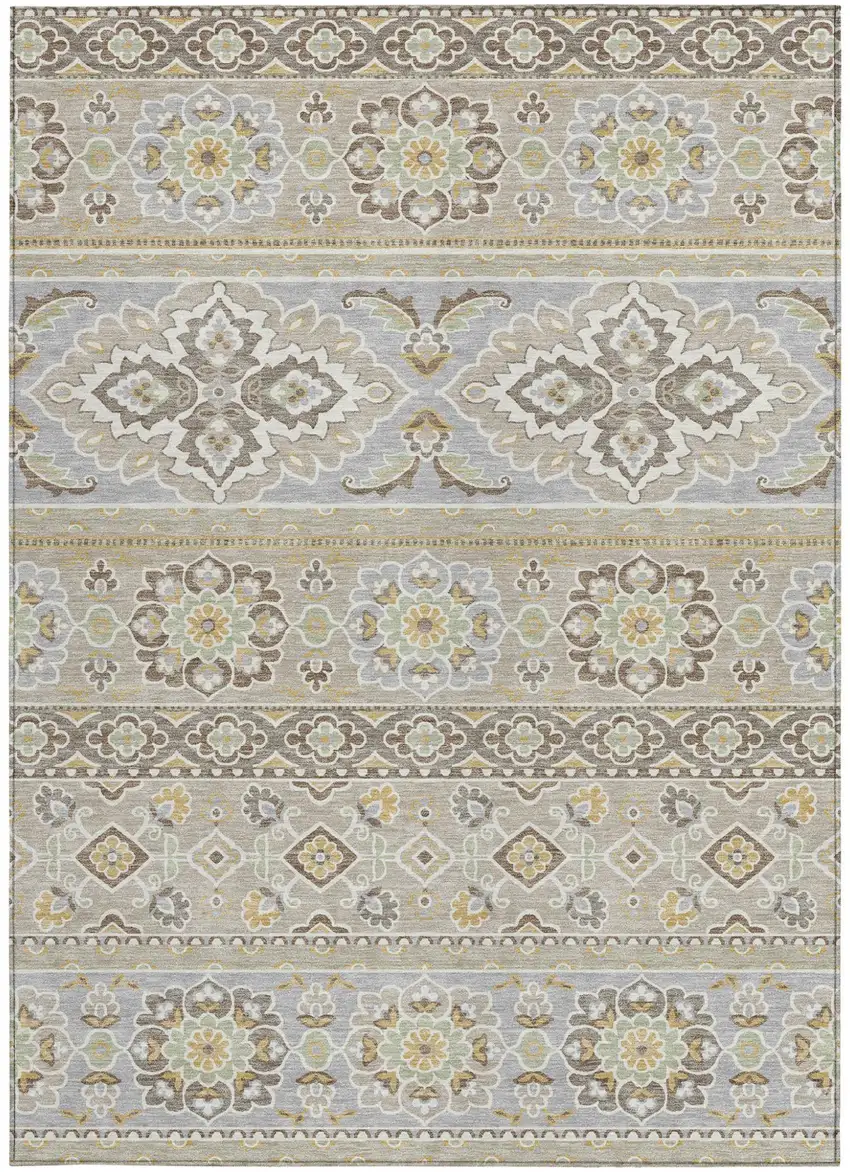 Beige And Ivory Tribal Washable Indoor Outdoor Area Rug Photo 3