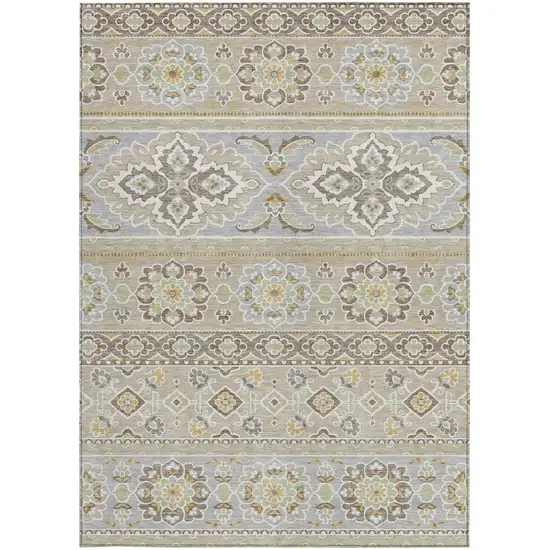 Beige And Ivory Tribal Washable Indoor Outdoor Area Rug Photo 3