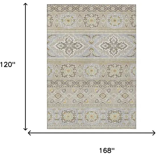Beige And Ivory Tribal Washable Indoor Outdoor Area Rug Photo 8