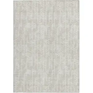 Photo of Beige And Ivory Tribal Washable Indoor Outdoor Area Rug