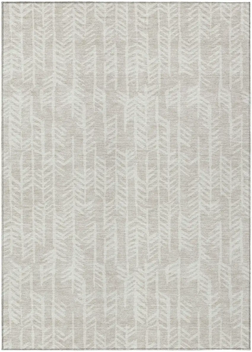Beige And Ivory Tribal Washable Indoor Outdoor Area Rug Photo 2