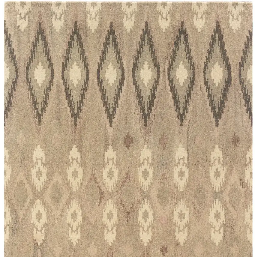 Beige And Ivory Wool Abstract Hand Tufted Area Rug Photo 4