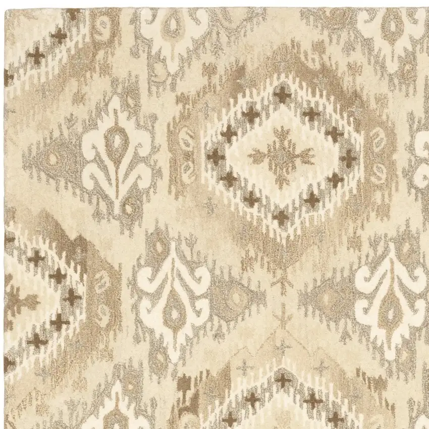 Beige And Ivory Wool Abstract Hand Tufted Area Rug Photo 5