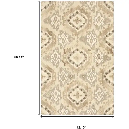 Beige And Ivory Wool Abstract Hand Tufted Area Rug Photo 3