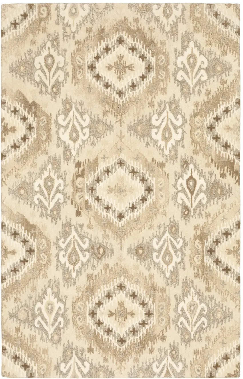 Beige And Ivory Wool Abstract Hand Tufted Area Rug Photo 2