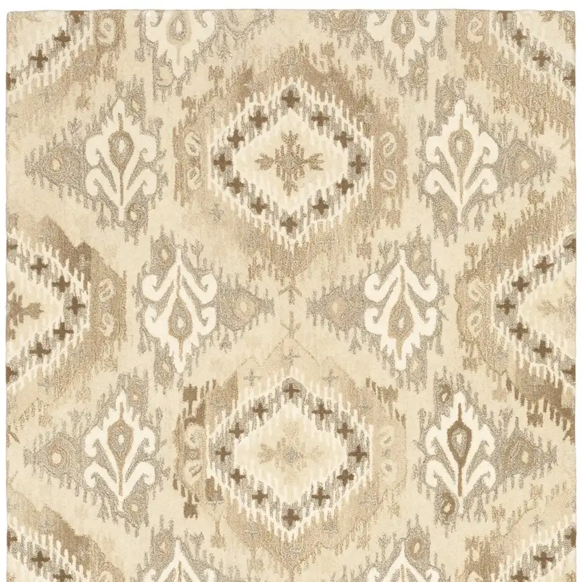 Beige And Ivory Wool Abstract Hand Tufted Area Rug Photo 4