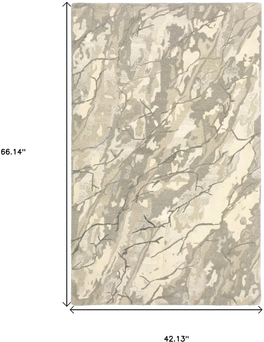 Beige And Ivory Wool Abstract Hand Tufted Area Rug Photo 3