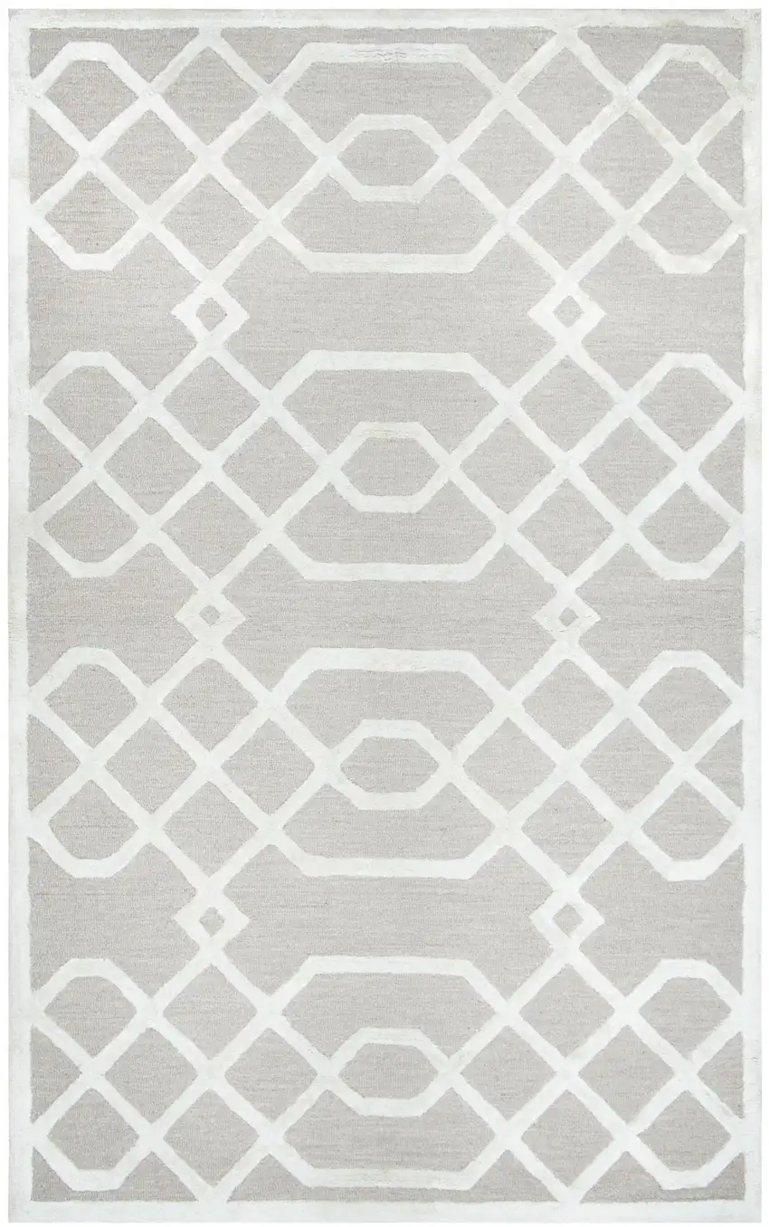 Beige And Ivory Wool Geometric Hand Tufted Area Rug Photo 1