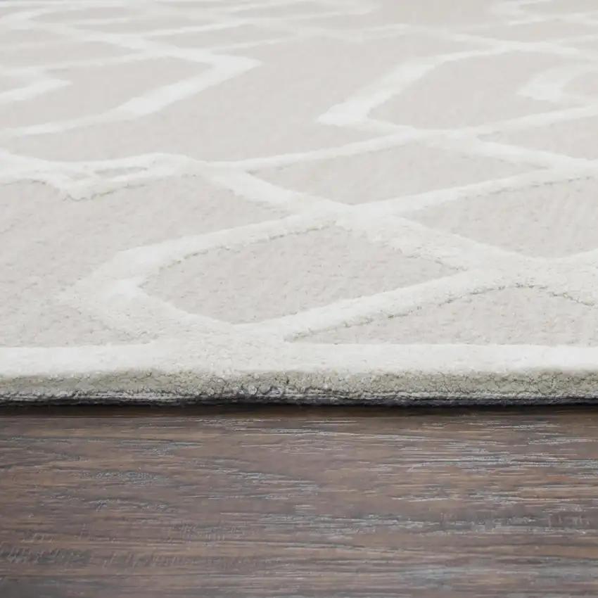 Beige And Ivory Wool Geometric Hand Tufted Area Rug Photo 4