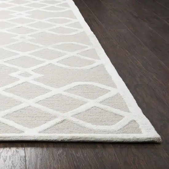 Beige And Ivory Wool Geometric Hand Tufted Area Rug Photo 2