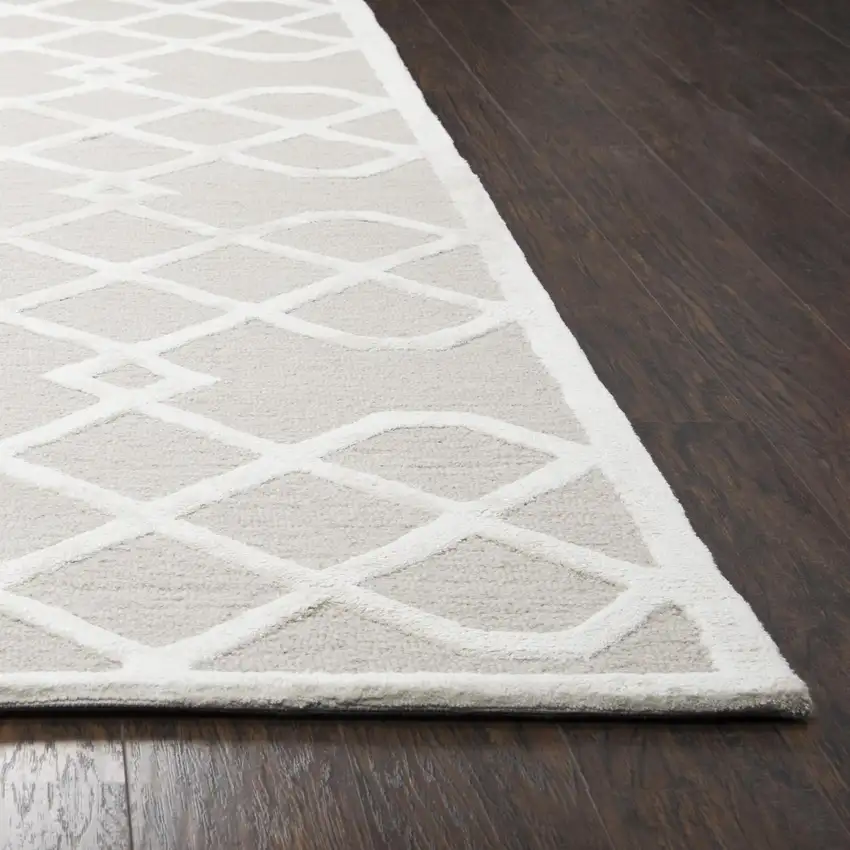 Beige And Ivory Wool Geometric Hand Tufted Area Rug Photo 2