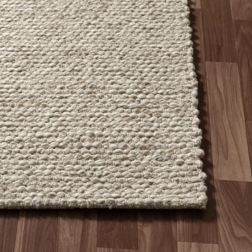 Beige And Ivory Wool Hand Woven Square Rug Photo 8