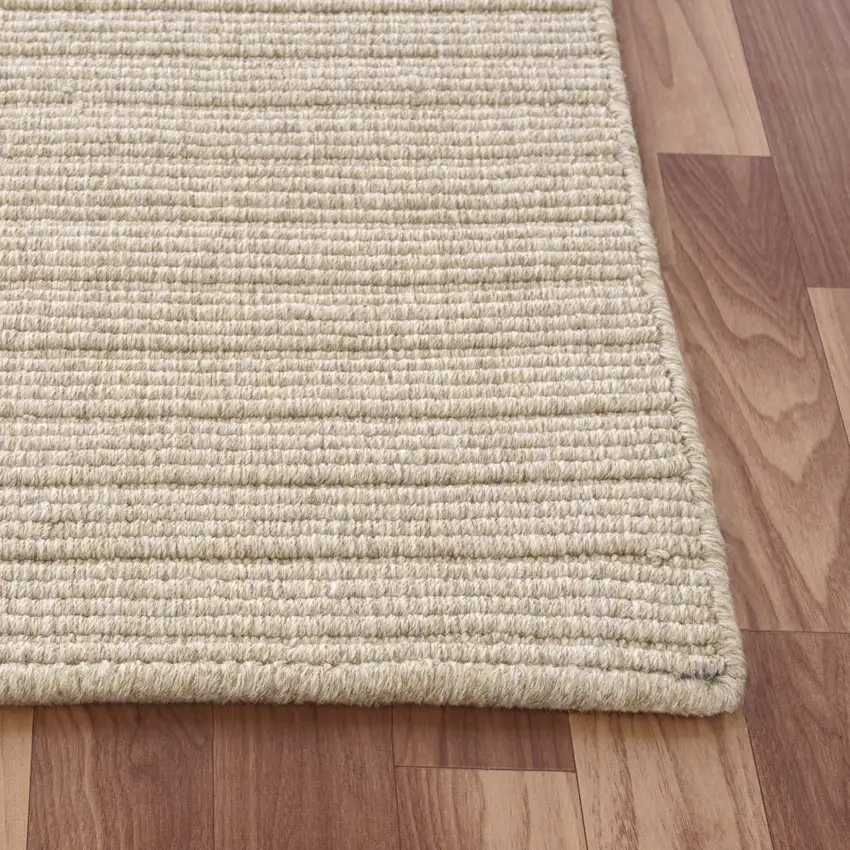 Beige And Ivory Wool Hand Woven Square Rug Photo 8