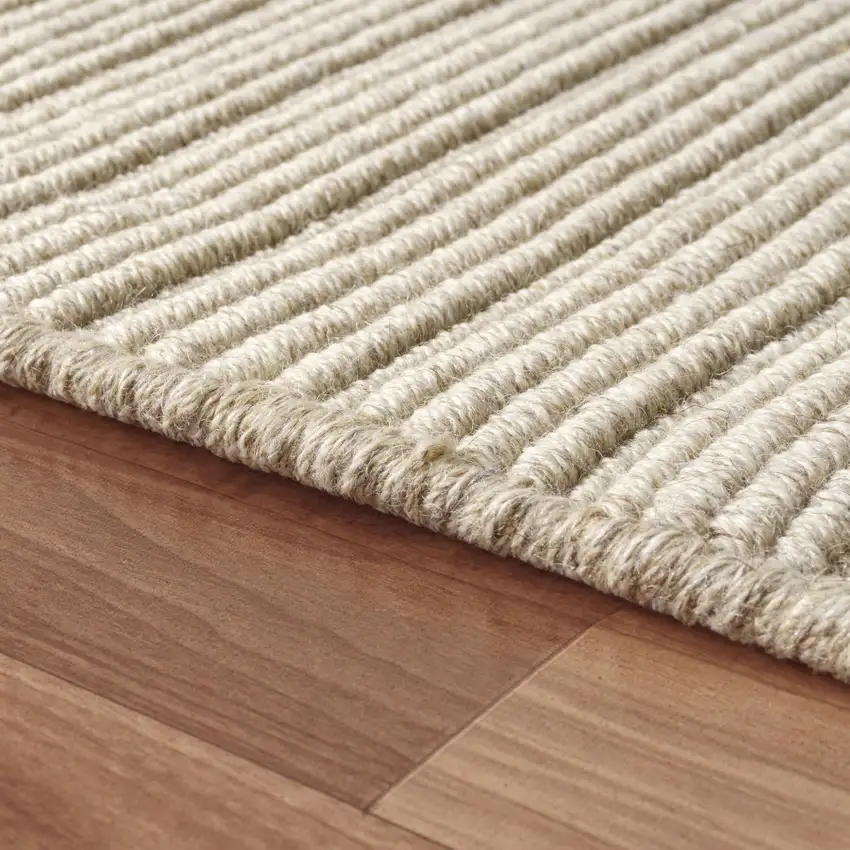 Beige And Ivory Wool Hand Woven Square Rug Photo 6
