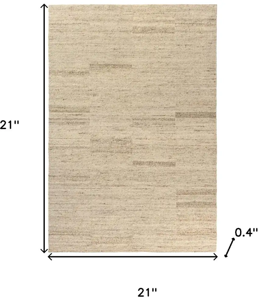 Beige And Ivory Wool Striped Hand Knotted Square Rug Photo 9